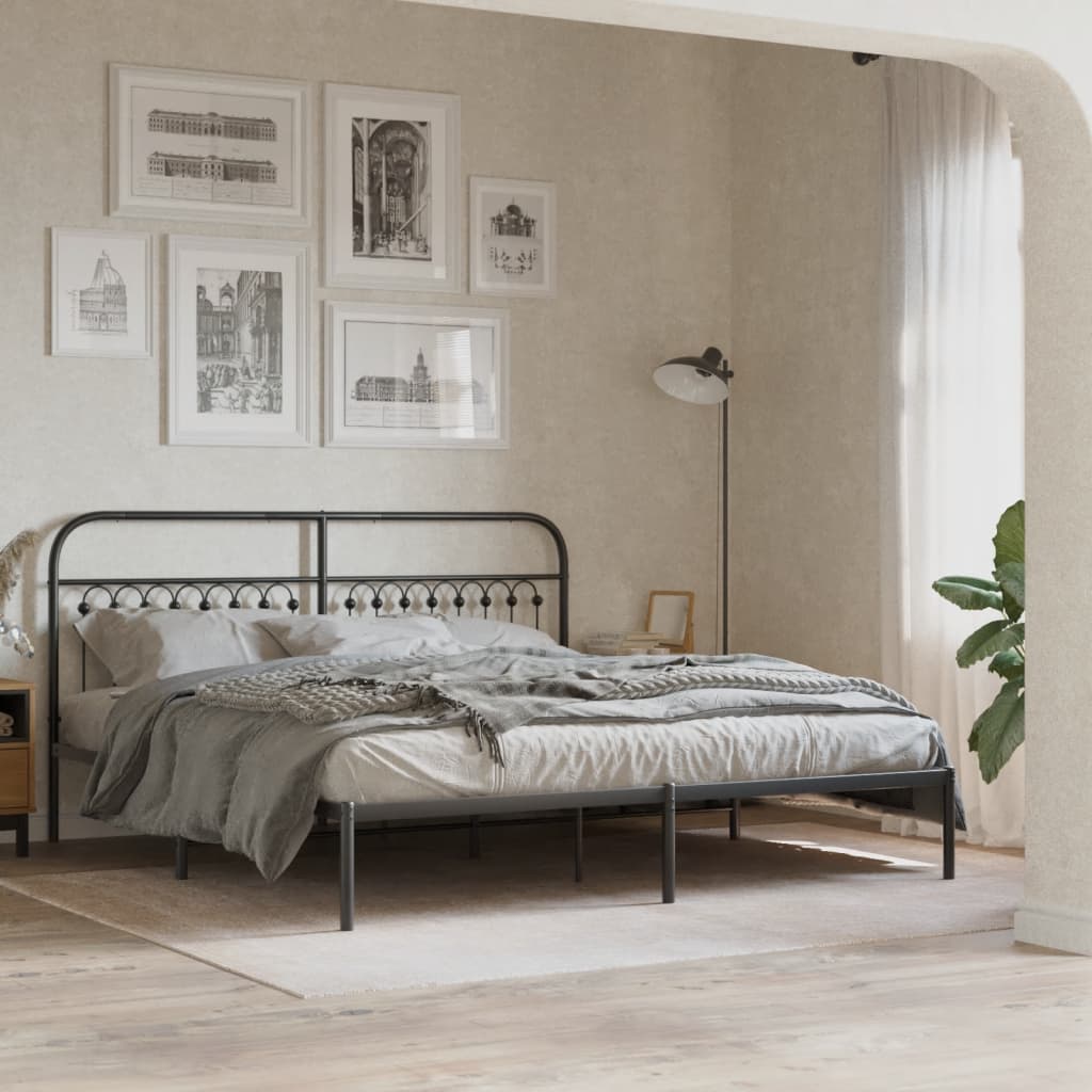 Metal Bed Frame without Mattress with Headboard Black 183x213cm