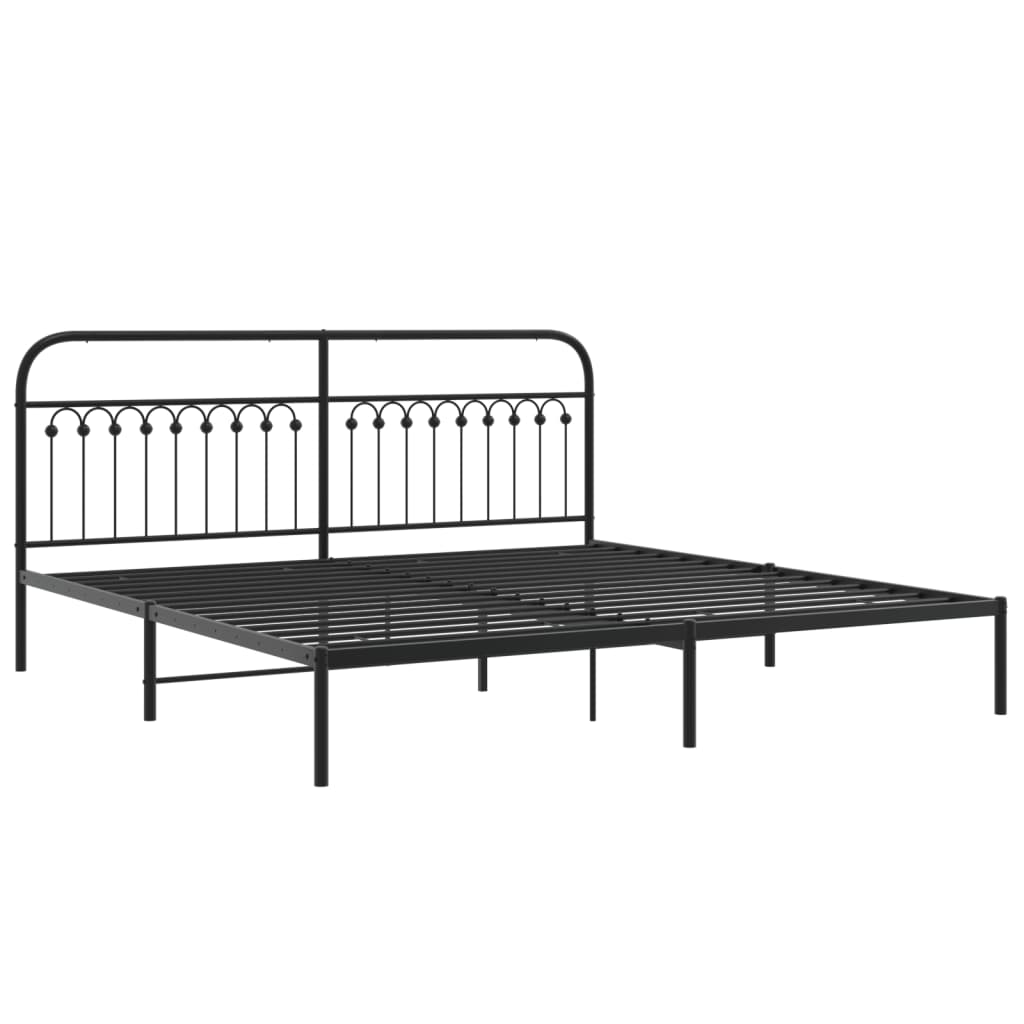 Metal Bed Frame without Mattress with Headboard Black 193x203cm