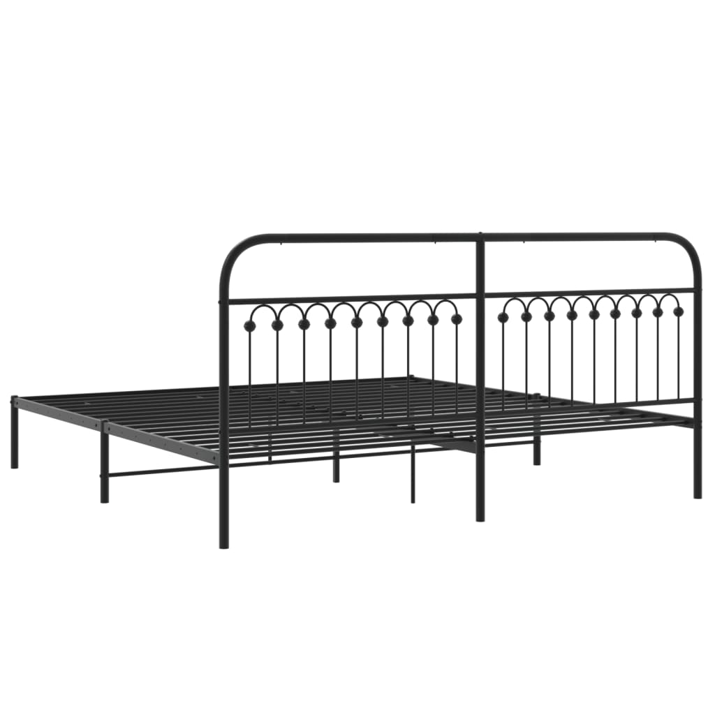 Metal Bed Frame without Mattress with Headboard Black 193x203cm