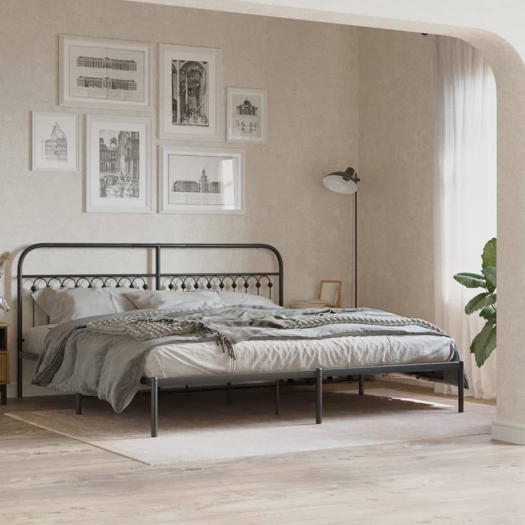 Metal Bed Frame without Mattress with Headboard Black 193x203cm