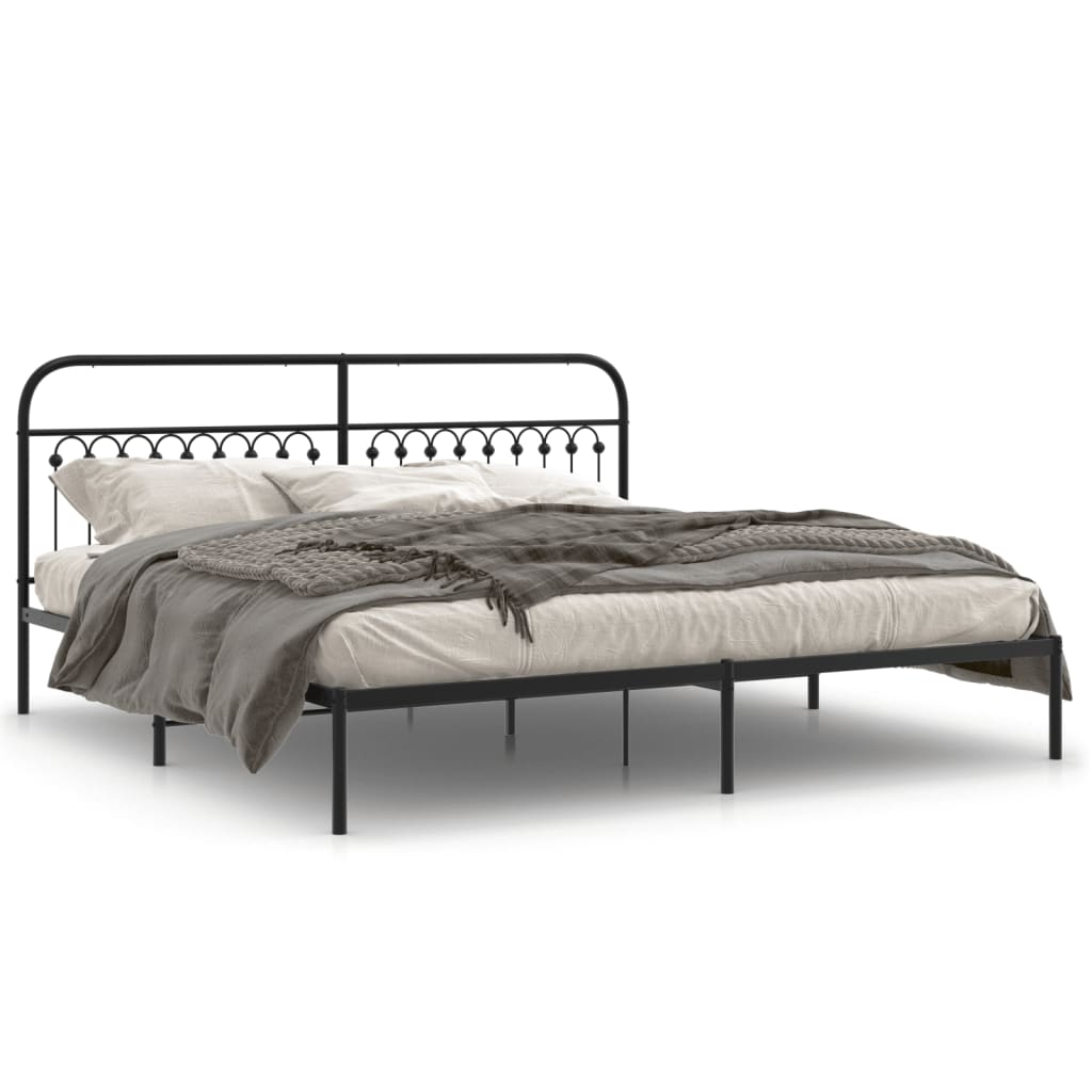 Metal Bed Frame without Mattress with Headboard Black 200x200cm