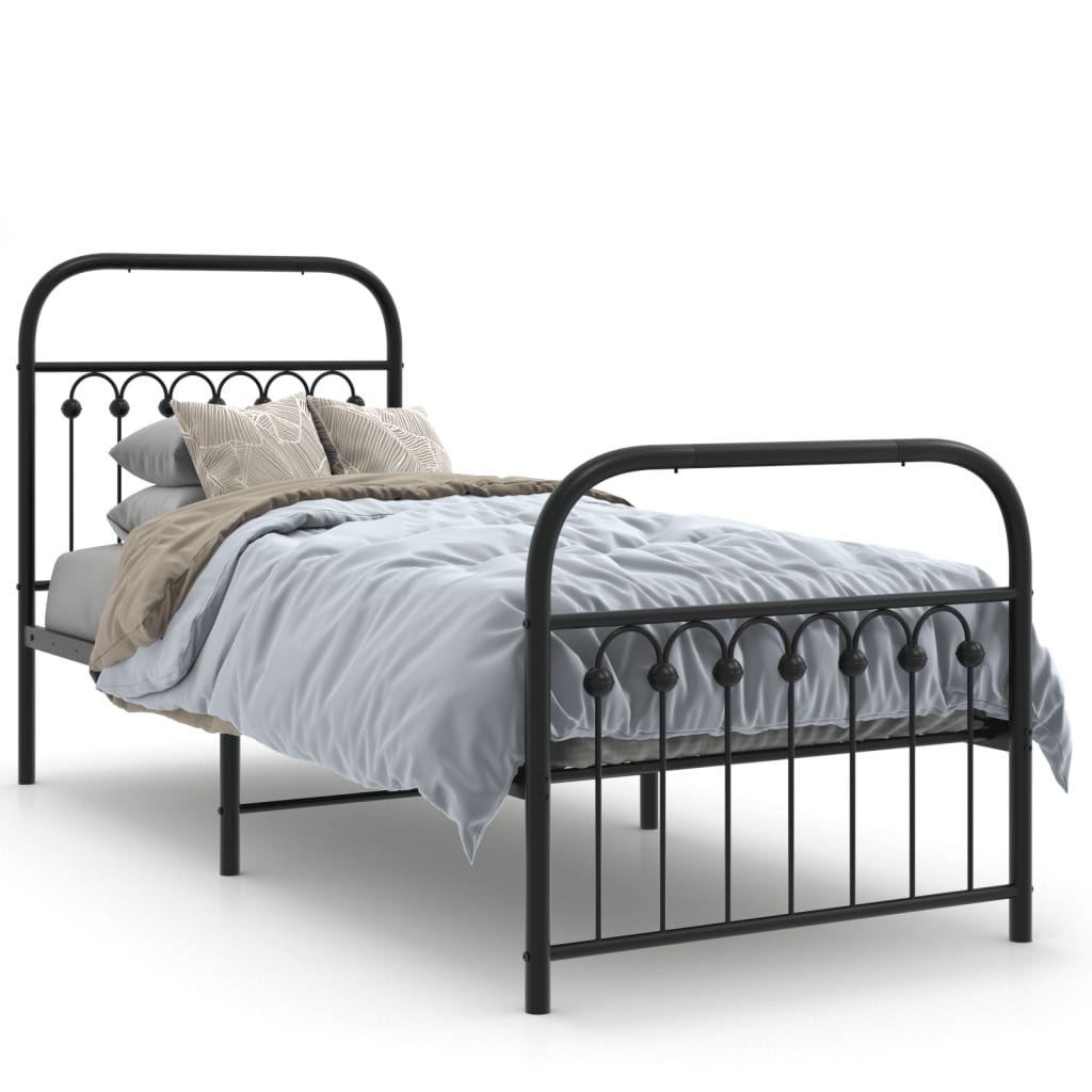 Metal Bed Frame without Mattress with Footboard Black 75x190cm