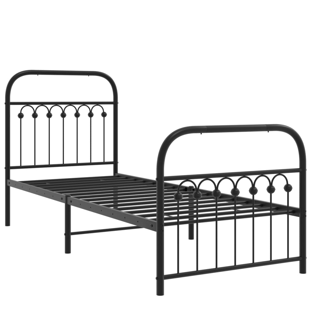 Metal Bed Frame without Mattress with Footboard Black 75x190cm