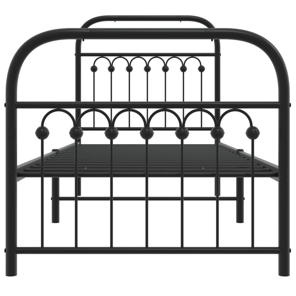 Metal Bed Frame without Mattress with Footboard Black 75x190cm