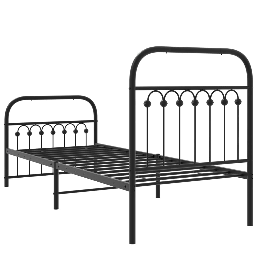 Metal Bed Frame without Mattress with Footboard Black 75x190cm
