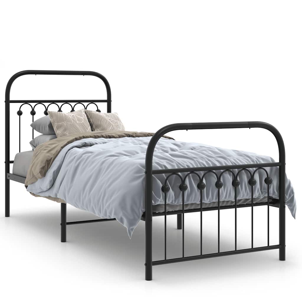 Metal Bed Frame without Mattress with Footboard Black 80x200cm