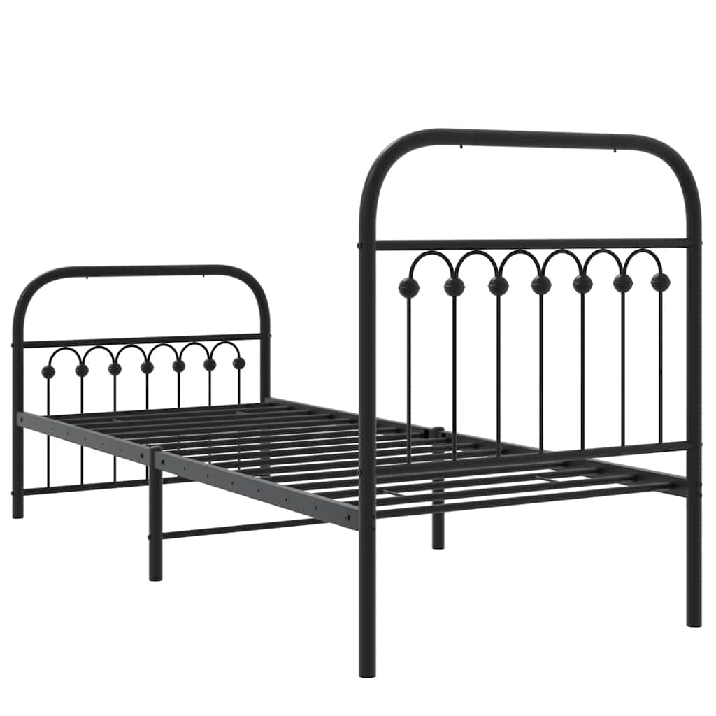 Metal Bed Frame without Mattress with Footboard Black 80x200cm