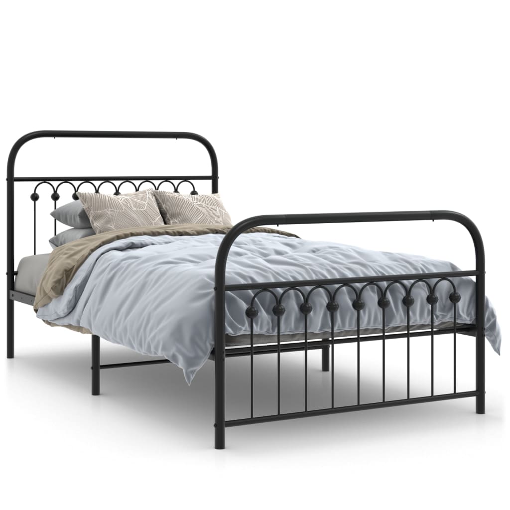 Metal Bed Frame without Mattress with Footboard Black 100x190cm