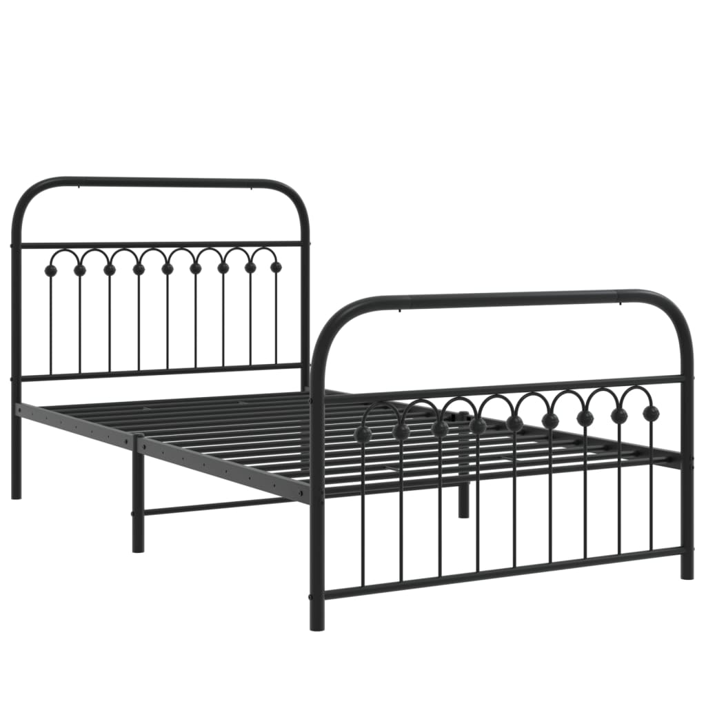 Metal Bed Frame without Mattress with Footboard Black 100x190cm