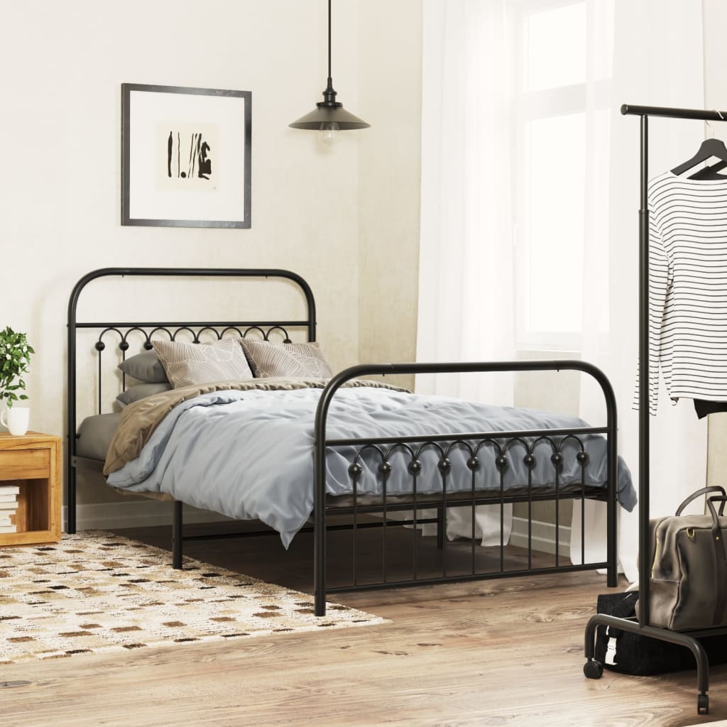 Metal Bed Frame without Mattress with Footboard Black 100x190cm