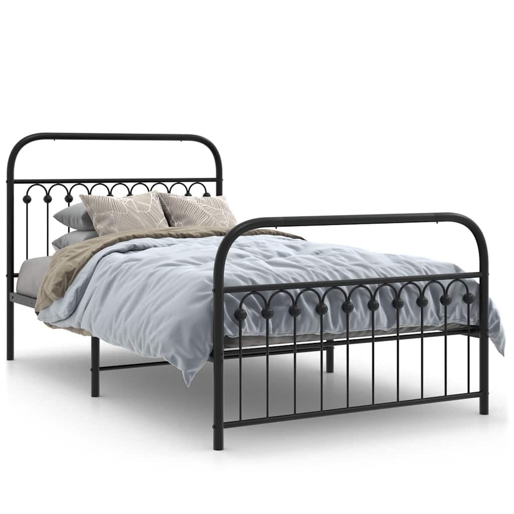 Metal Bed Frame without Mattress with Footboard Black 107x203cm