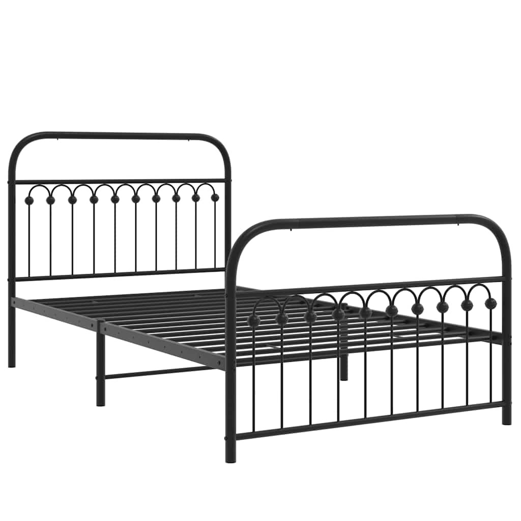 Metal Bed Frame without Mattress with Footboard Black 107x203cm