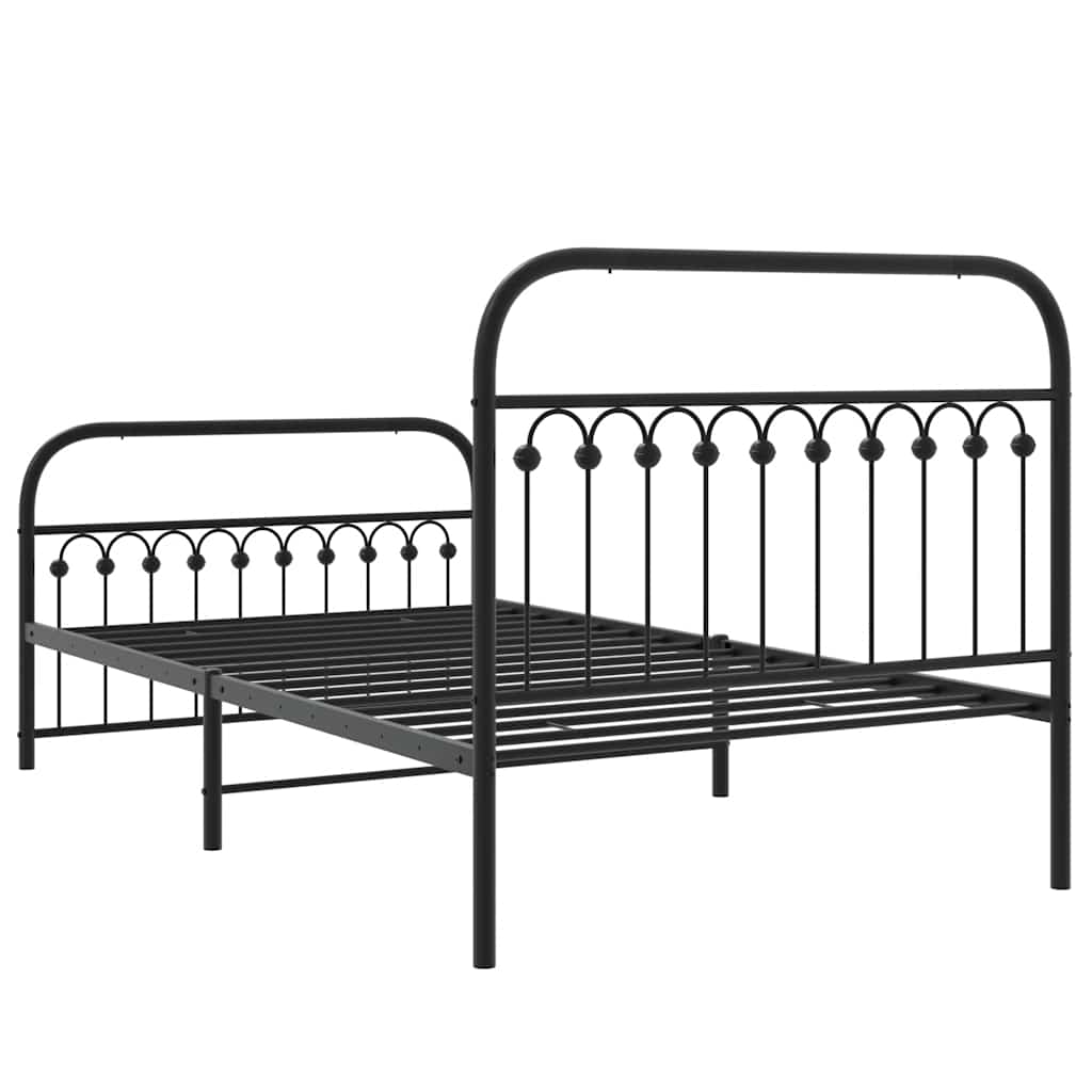 Metal Bed Frame without Mattress with Footboard Black 107x203cm