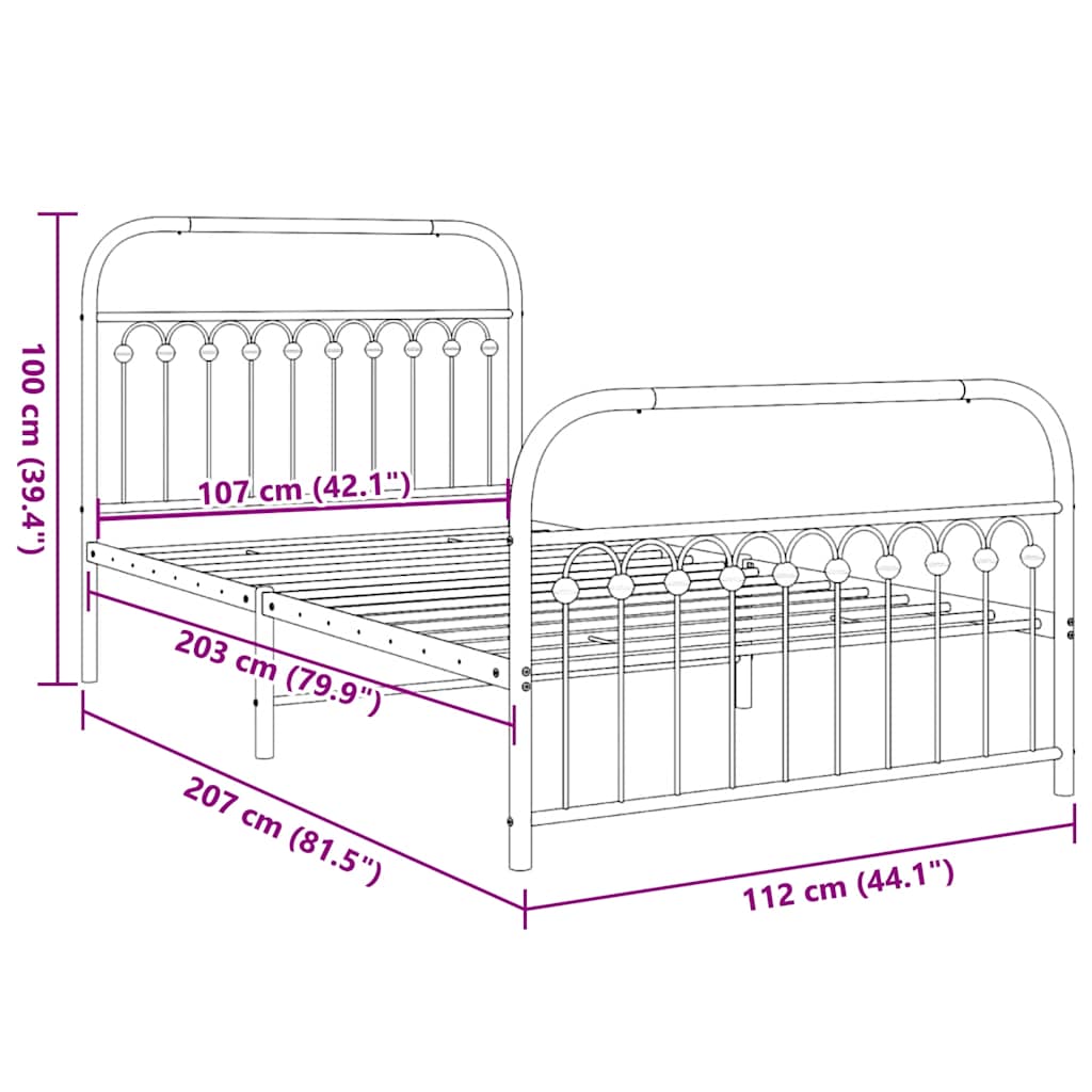 Metal Bed Frame without Mattress with Footboard Black 107x203cm