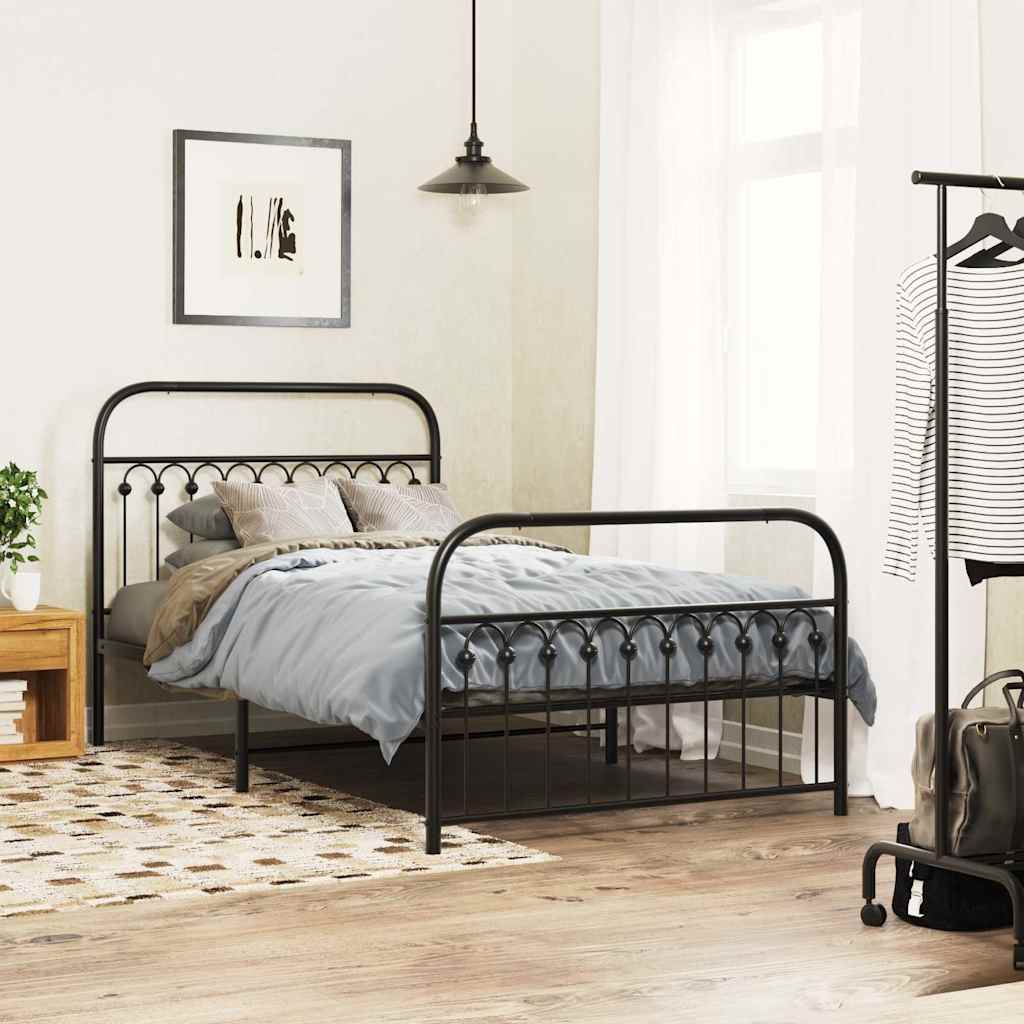 Metal Bed Frame without Mattress with Footboard Black 107x203cm