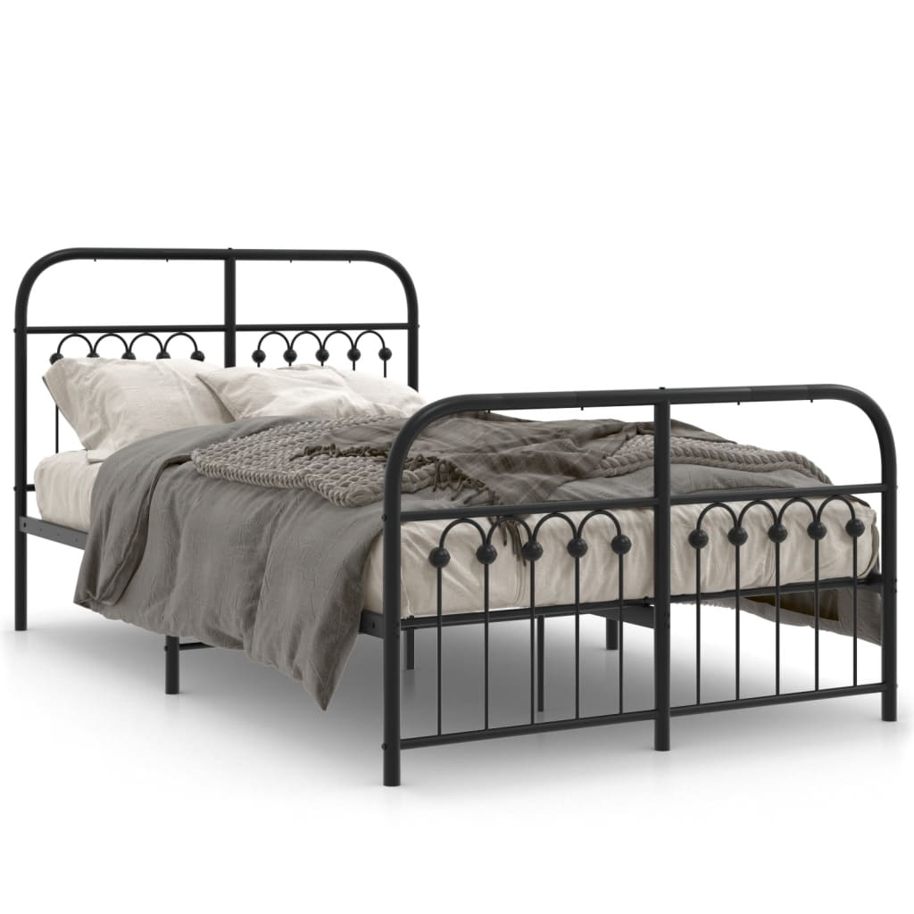 Metal Bed Frame without Mattress with Footboard Black 120x190cm