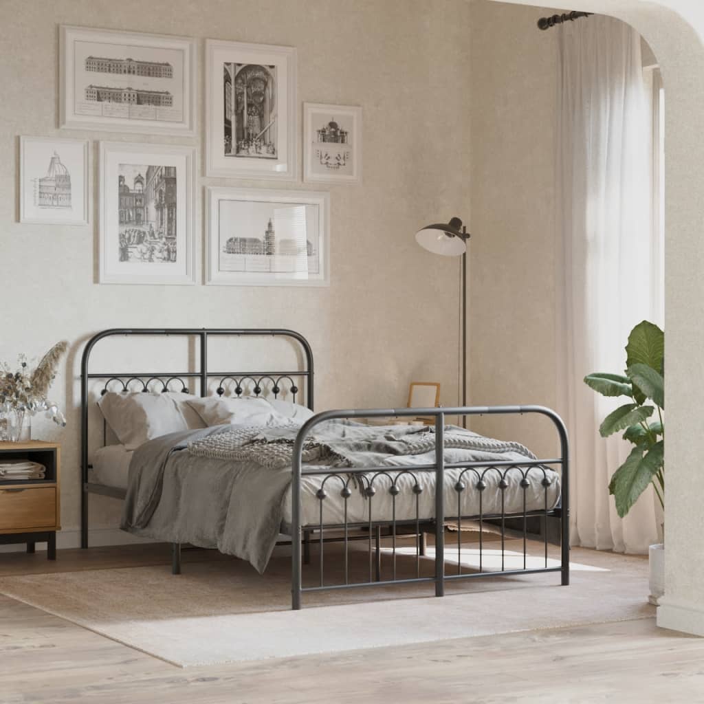Metal Bed Frame without Mattress with Footboard Black 120x200cm