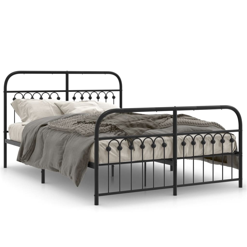 Metal Bed Frame without Mattress with Footboard Black 137x190cm