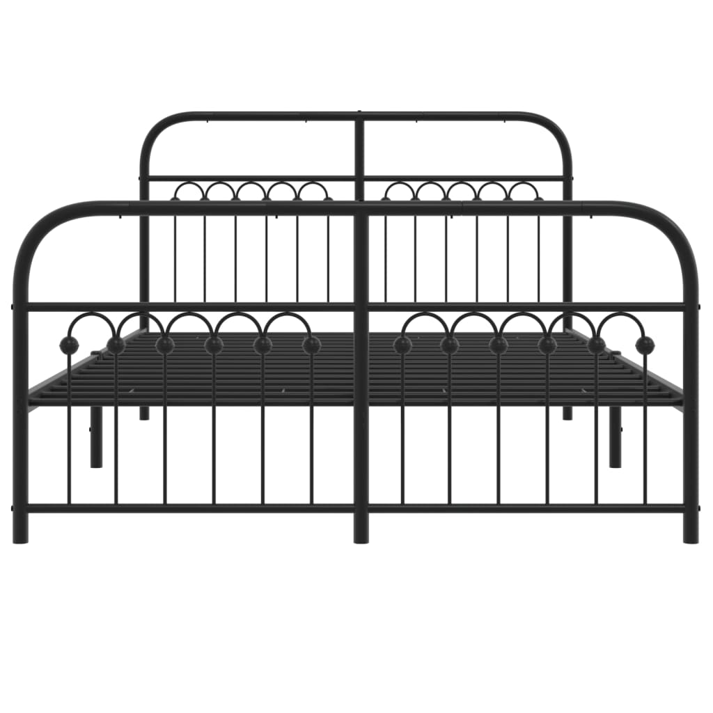 Metal Bed Frame without Mattress with Footboard Black 137x190cm