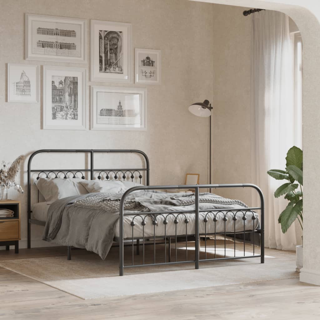 Metal Bed Frame without Mattress with Footboard Black 137x190cm