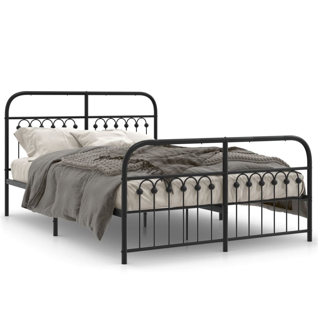 Metal Bed Frame without Mattress with Footboard Black 140x190cm
