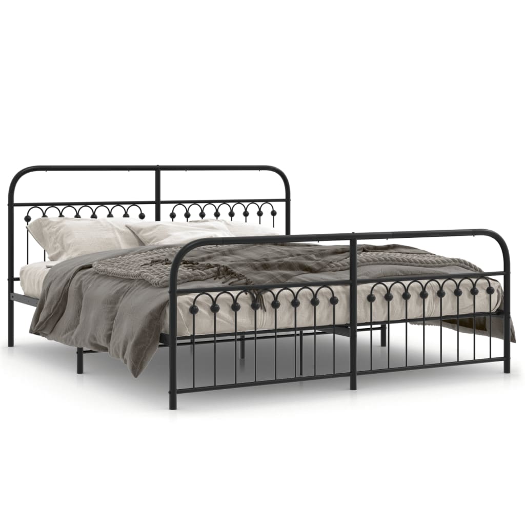 Metal Bed Frame without Mattress with Footboard Black 183x203cm