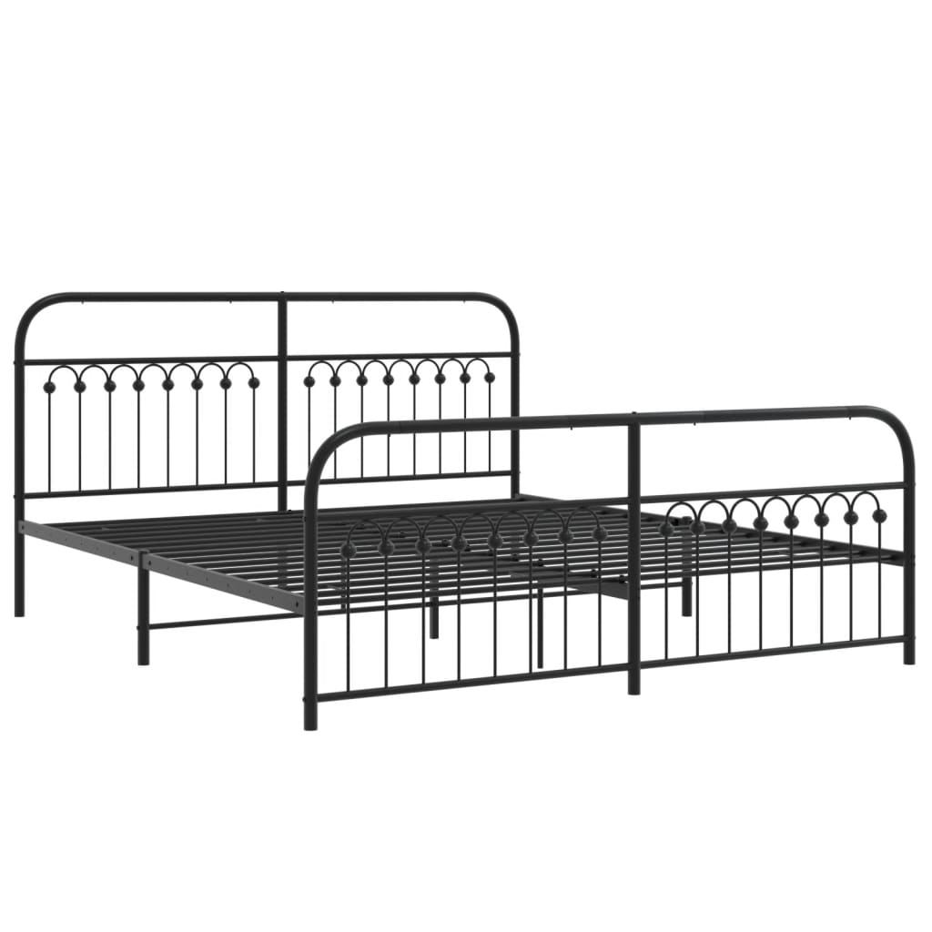 Metal Bed Frame without Mattress with Footboard Black 183x203cm