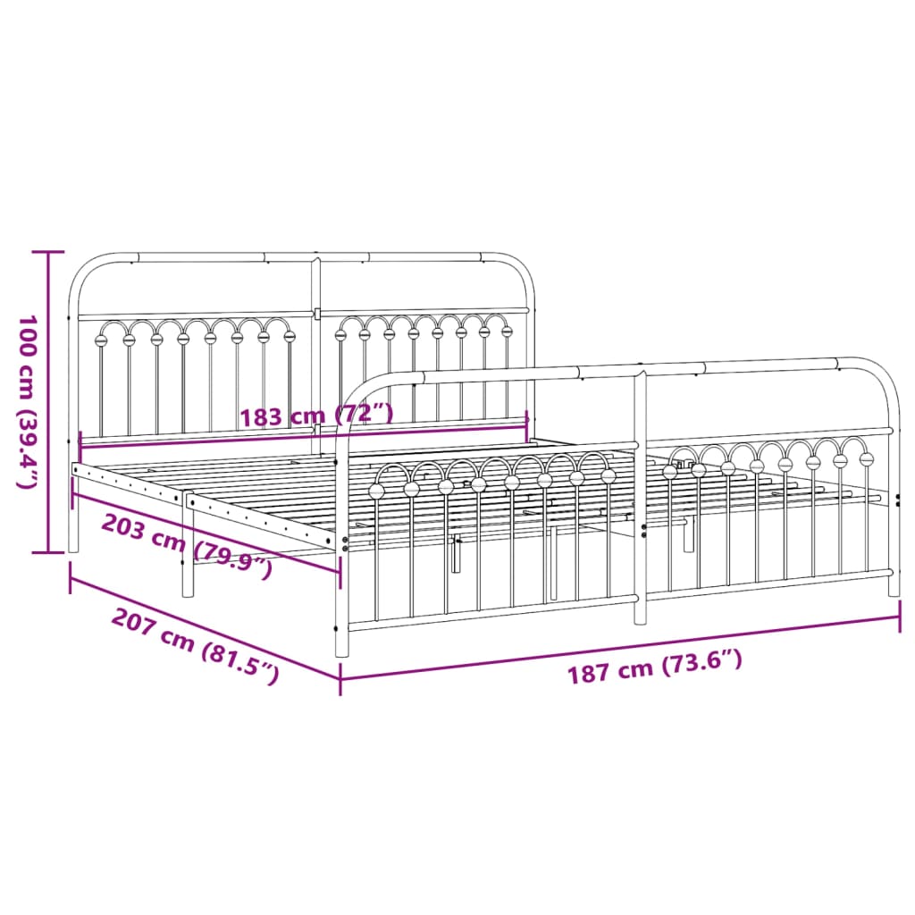 Metal Bed Frame without Mattress with Footboard Black 183x203cm