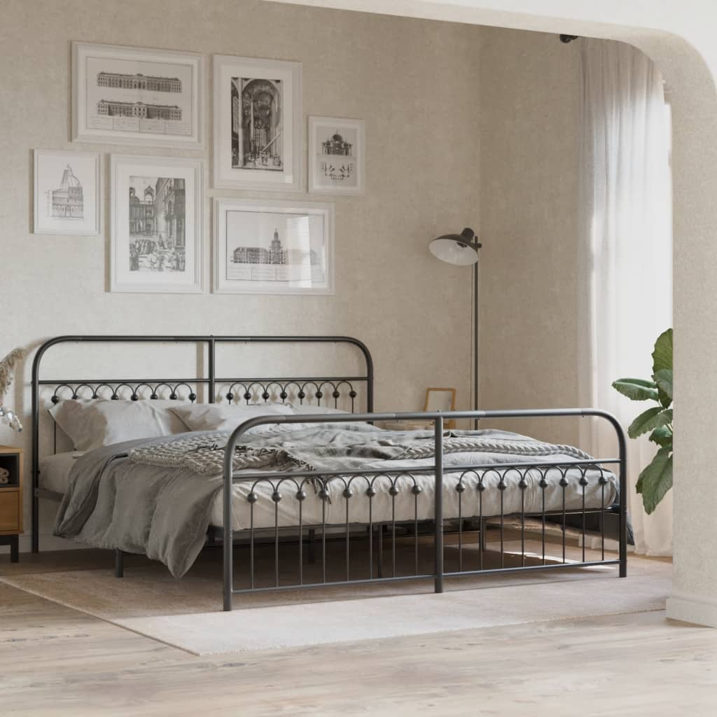 Metal Bed Frame without Mattress with Footboard Black 183x203cm