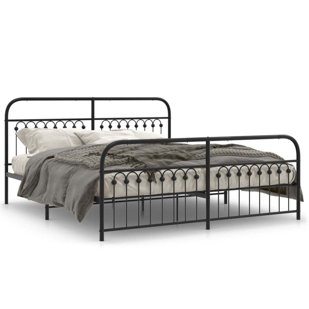 Metal Bed Frame without Mattress with Footboard Black 183x213cm