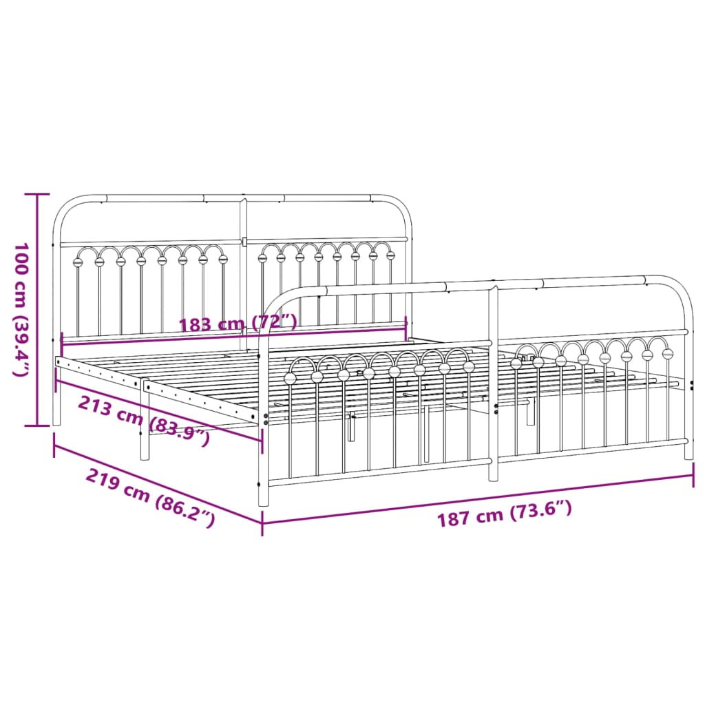 Metal Bed Frame without Mattress with Footboard Black 183x213cm
