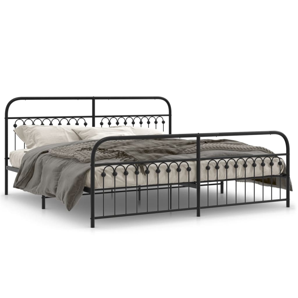 Metal Bed Frame without Mattress with Footboard Black 193x203cm