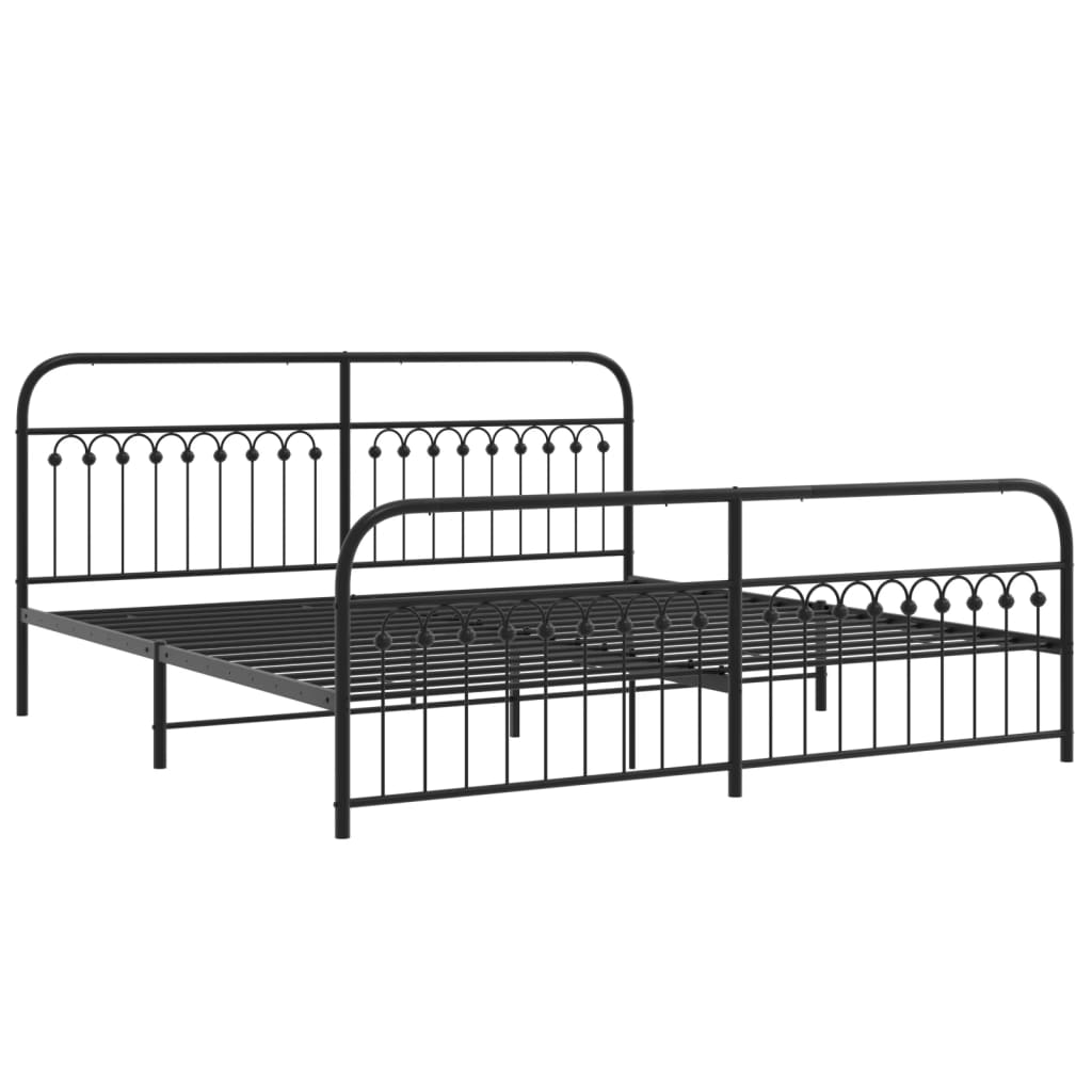 Metal Bed Frame without Mattress with Footboard Black 193x203cm