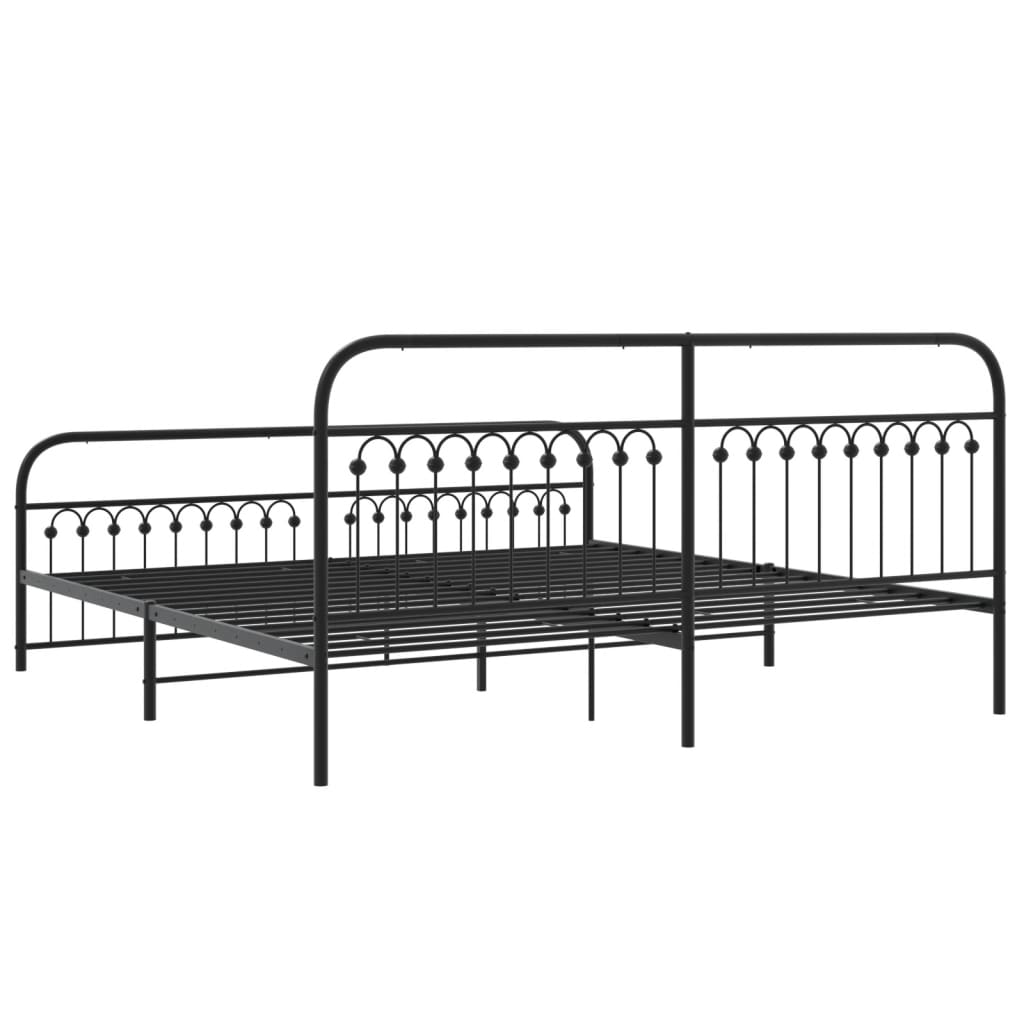 Metal Bed Frame without Mattress with Footboard Black 193x203cm