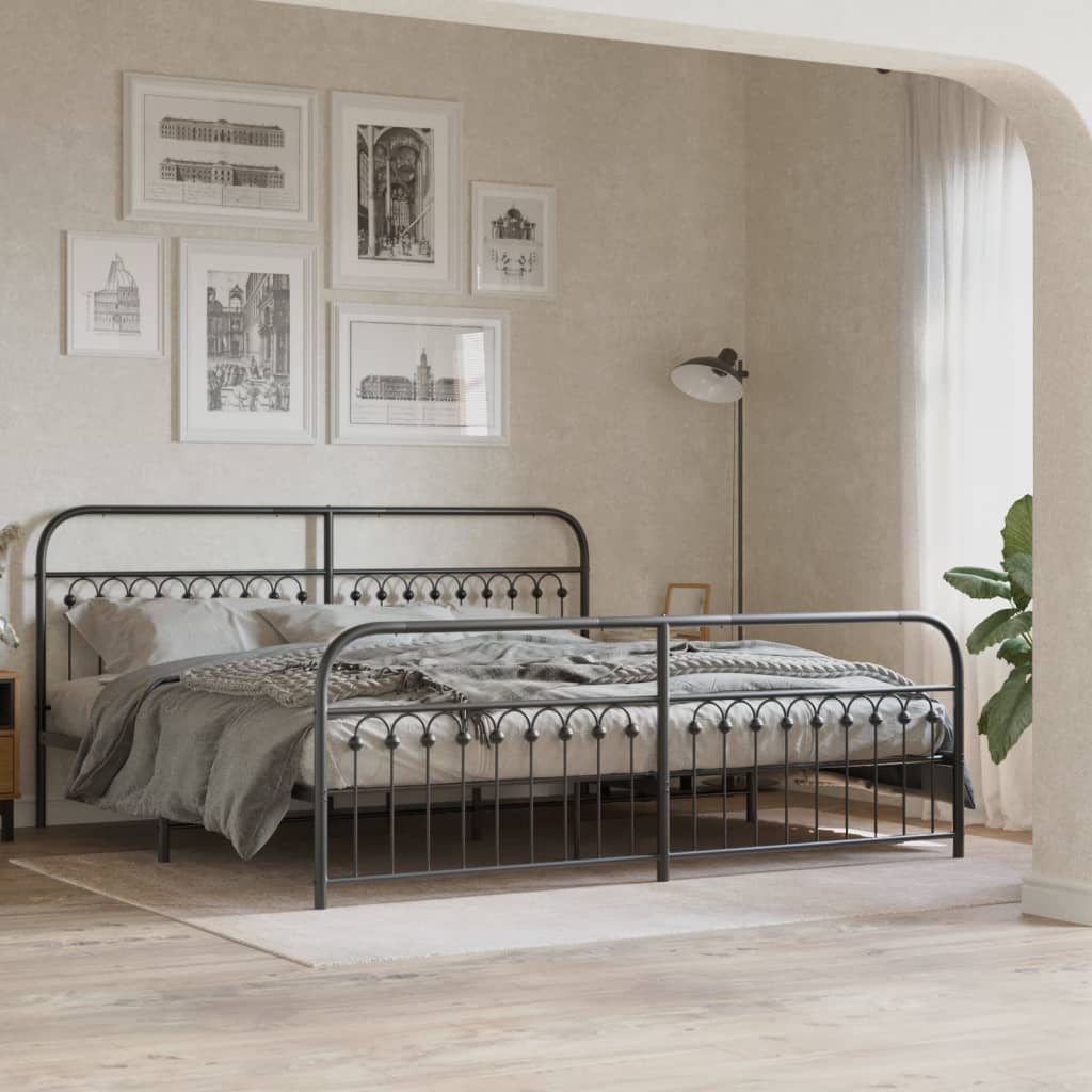 Metal Bed Frame without Mattress with Footboard Black 193x203cm