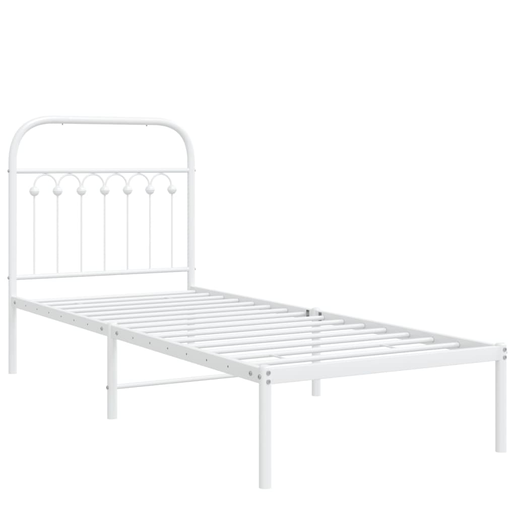 Metal Bed Frame without Mattress with Headboard White 75x190cm