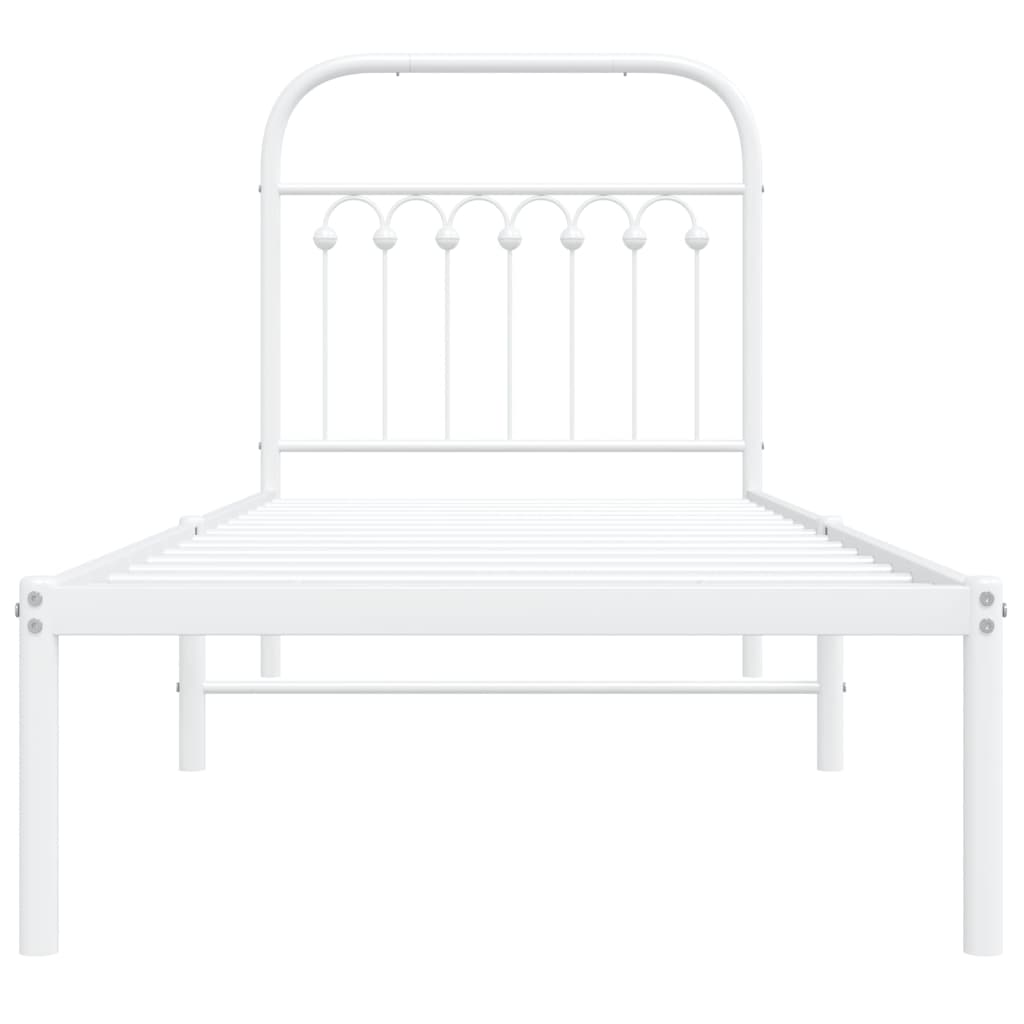 Metal Bed Frame without Mattress with Headboard White 75x190cm