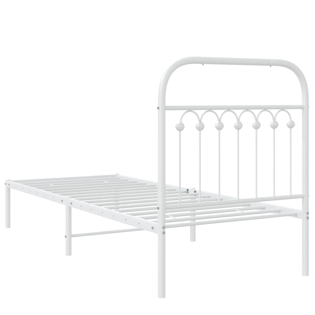 Metal Bed Frame without Mattress with Headboard White 75x190cm