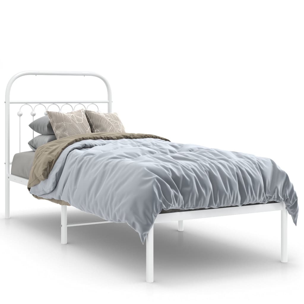 Metal Bed Frame without Mattress with Headboard White 80x200cm