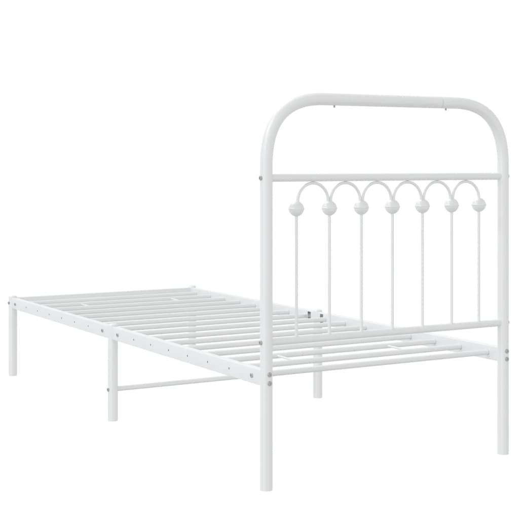 Metal Bed Frame without Mattress with Headboard White 80x200cm