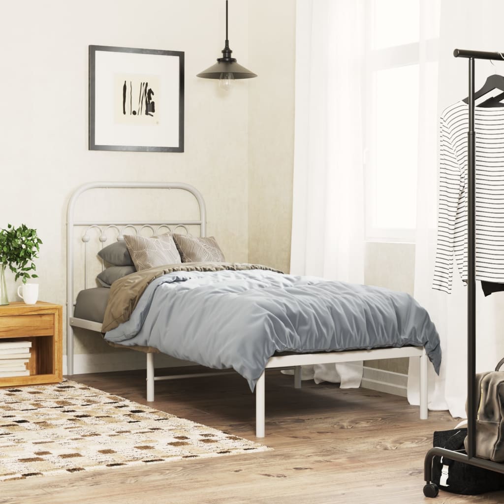 Metal Bed Frame without Mattress with Headboard White 80x200cm