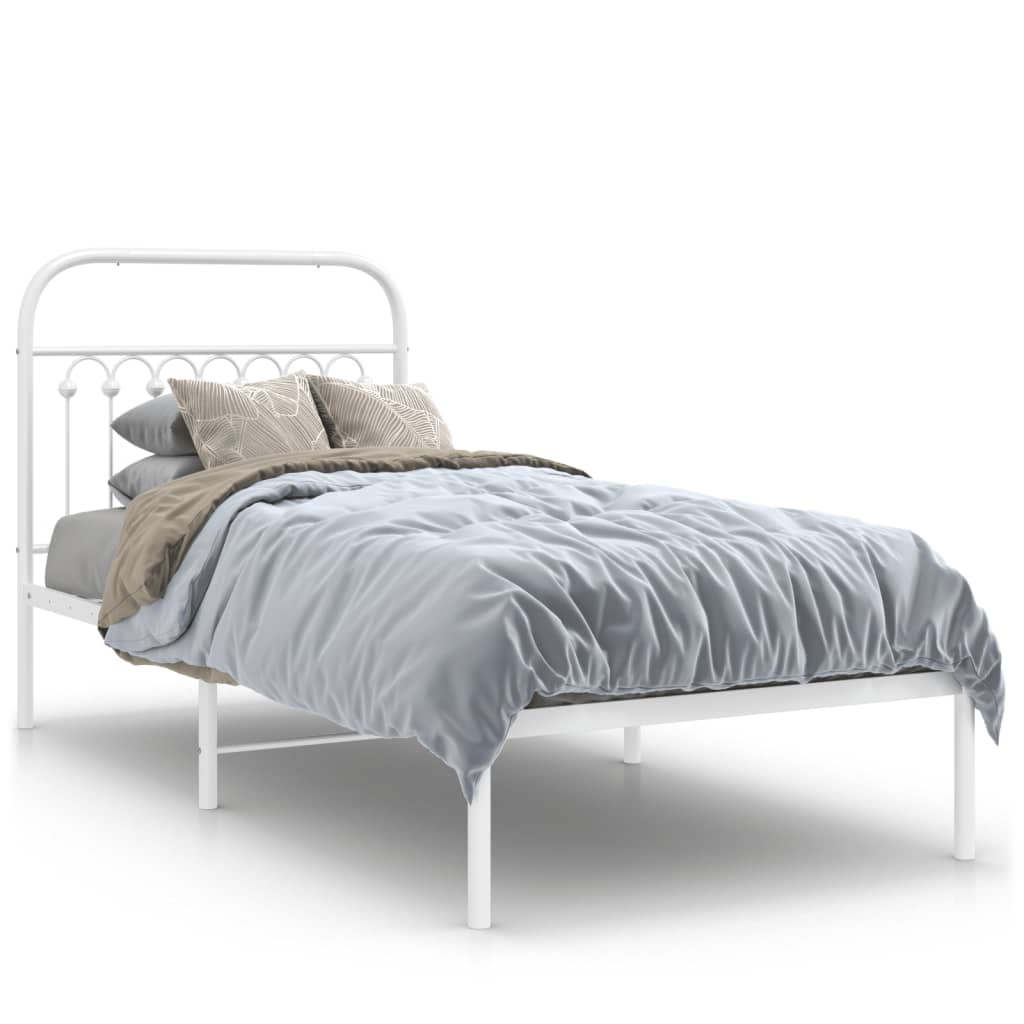 Metal Bed Frame without Mattress with Headboard White 90x190cm