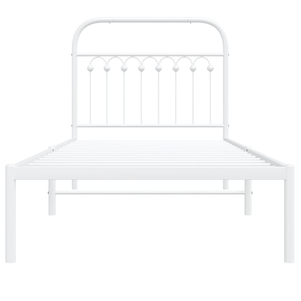 Metal Bed Frame without Mattress with Headboard White 90x190cm