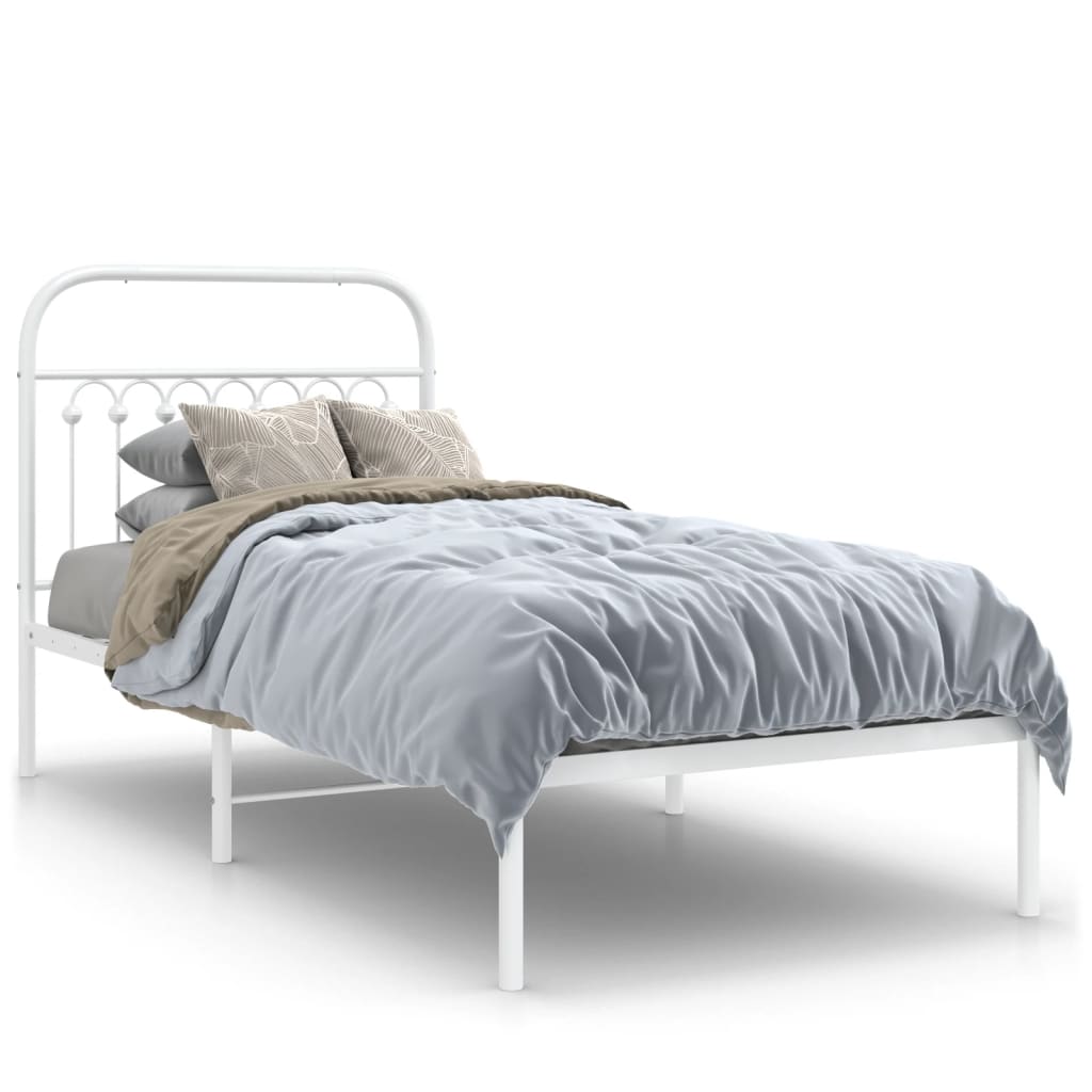 Metal Bed Frame without Mattress with Headboard White 90x200cm