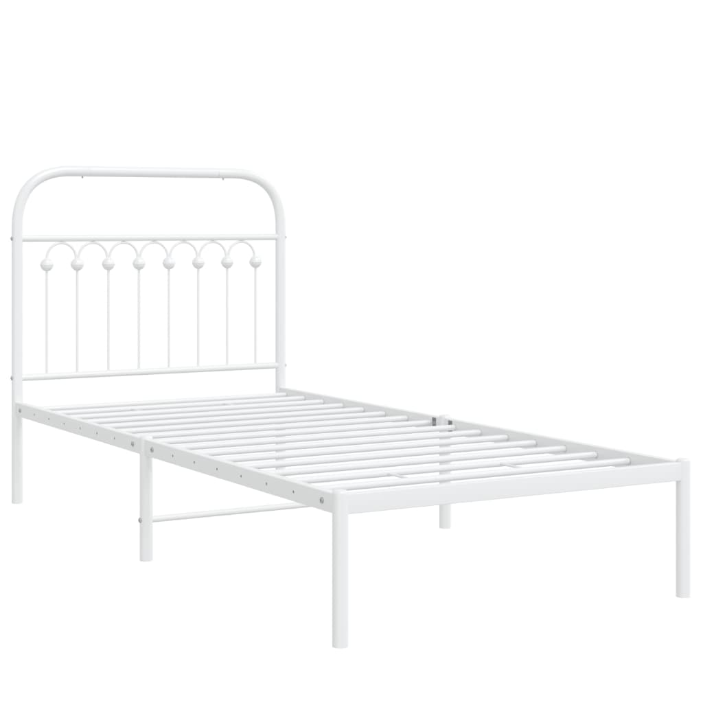 Metal Bed Frame without Mattress with Headboard White 90x200cm