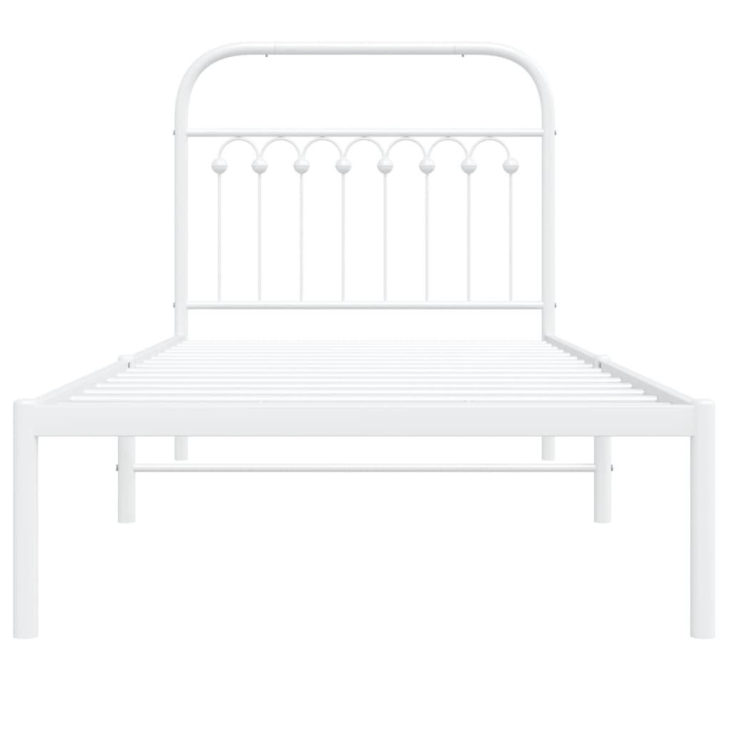 Metal Bed Frame without Mattress with Headboard White 90x200cm