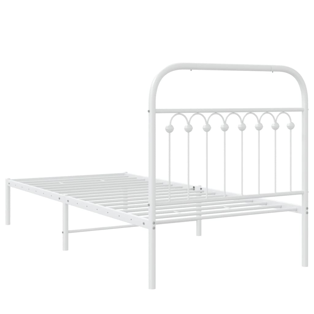 Metal Bed Frame without Mattress with Headboard White 90x200cm