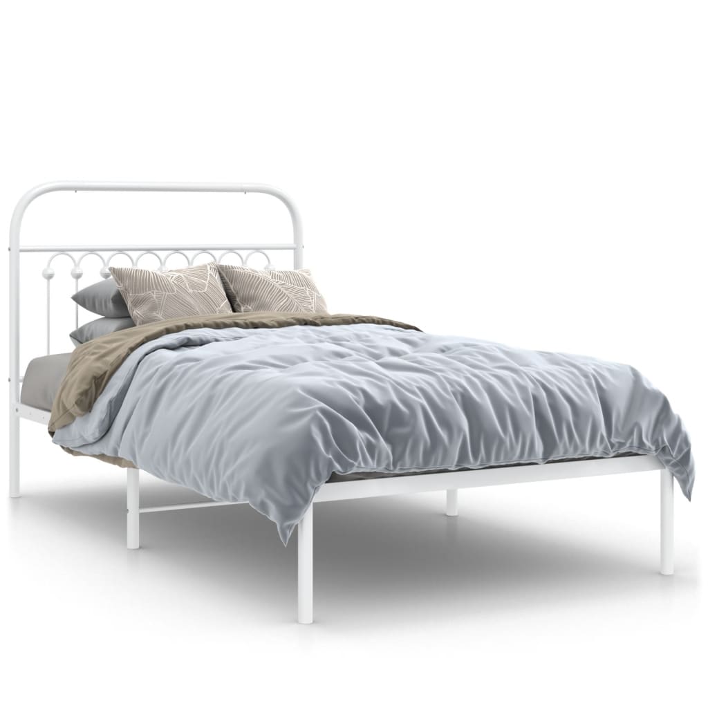 Metal Bed Frame without Mattress with Headboard White 100x190cm