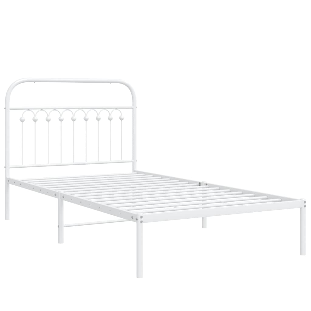 Metal Bed Frame without Mattress with Headboard White 100x190cm