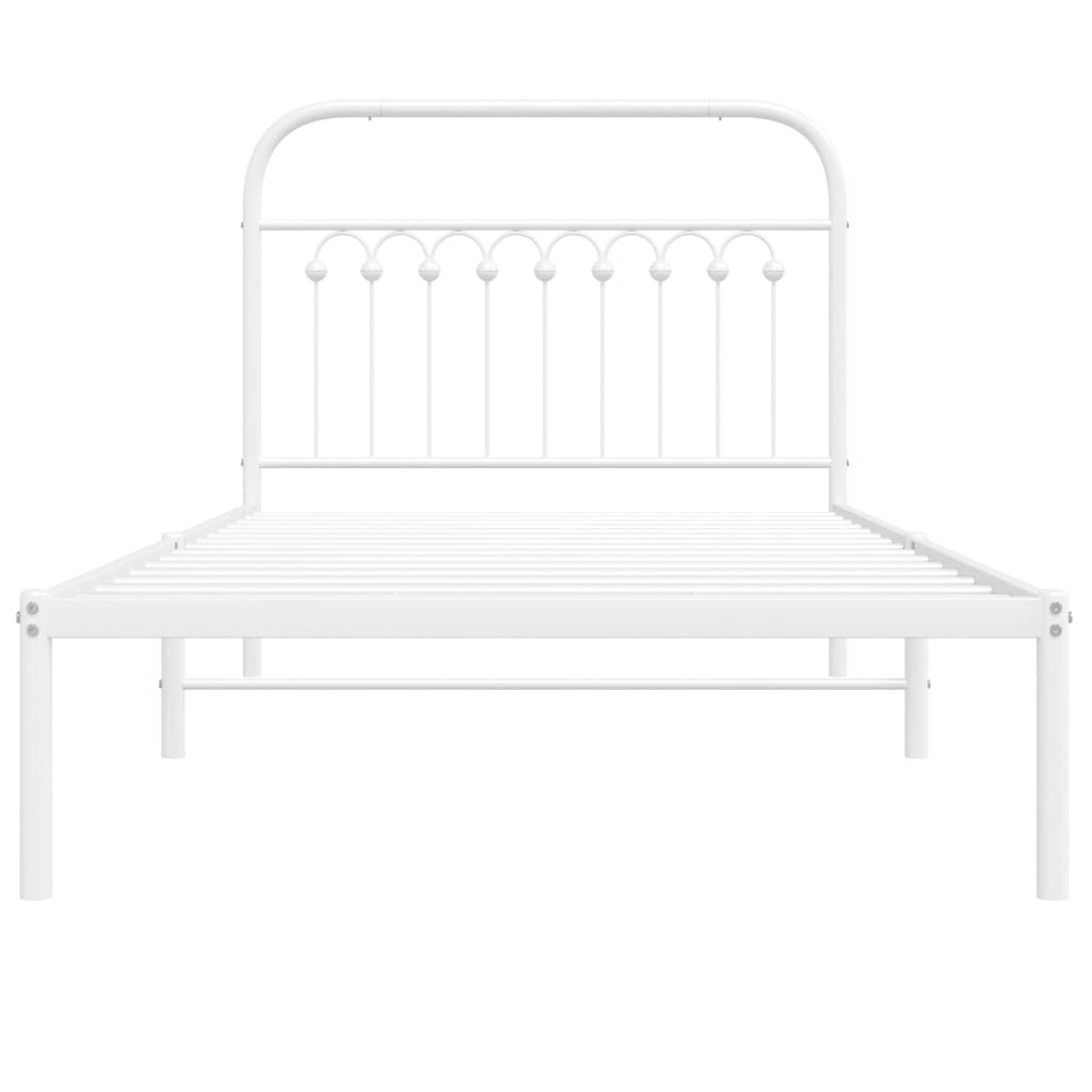 Metal Bed Frame without Mattress with Headboard White 100x190cm
